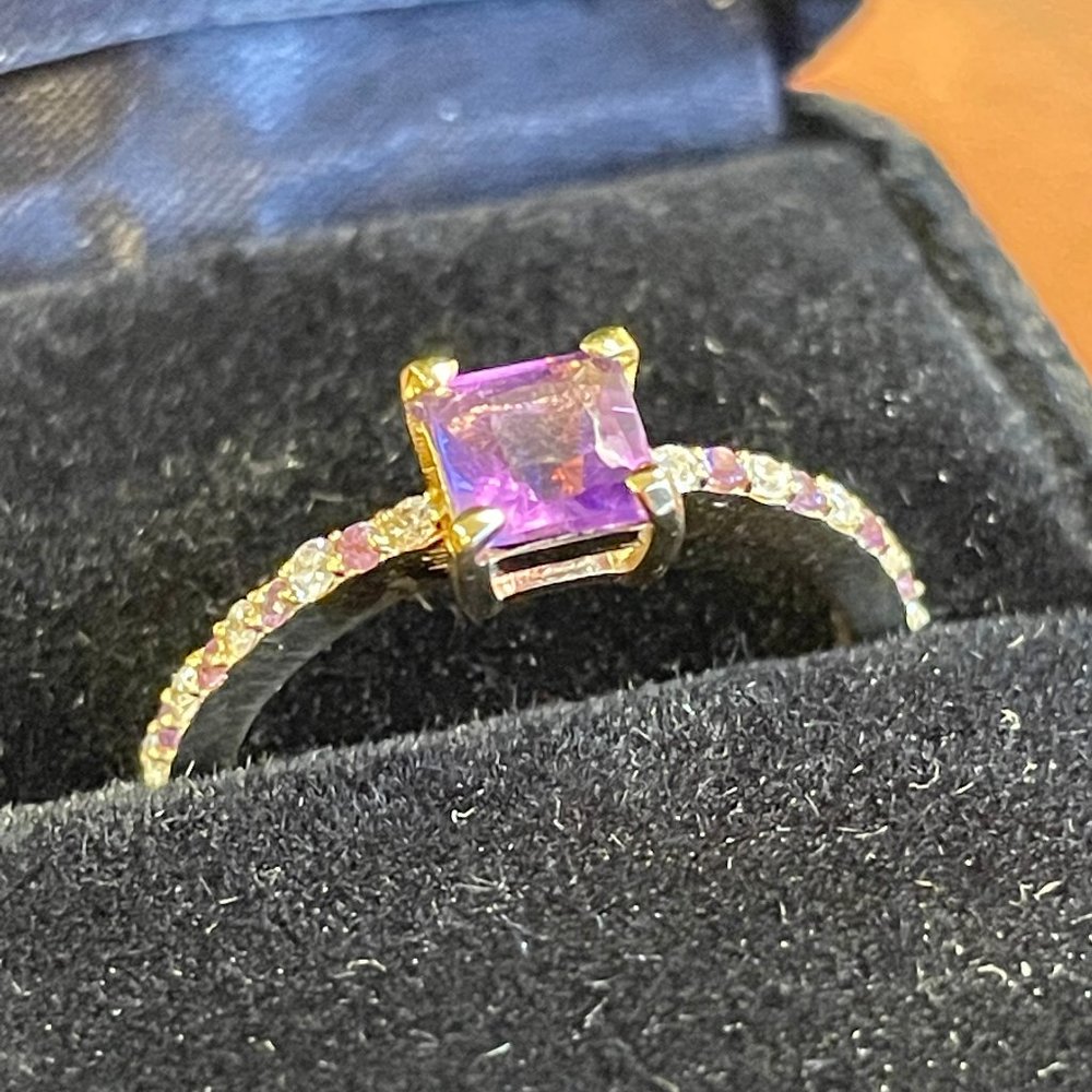 .69 CTW Amethyst & Diamond Engagement Ring 14k Yellow Gold Size 7